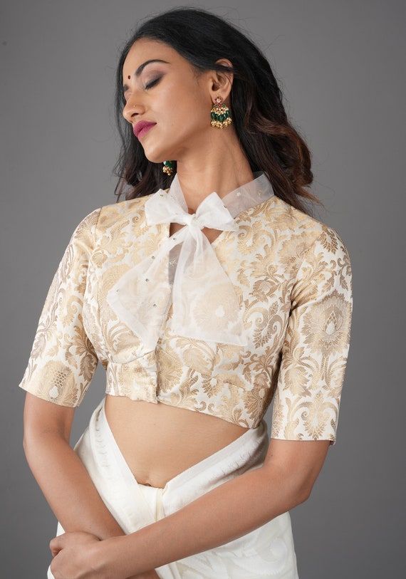 Off white brocade blouse hotsell