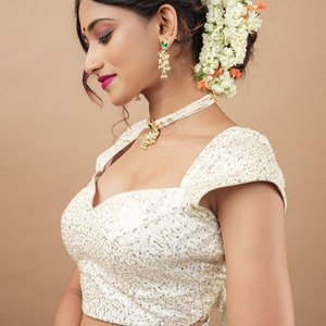 Avira White Sequin Flex Cotton Blouse