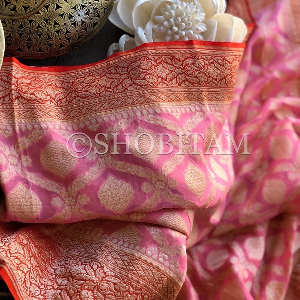 Pure Silk Georgette Khaddi Banarasi Saree | SILK MARK CERTIFIED saree | Lovely drape | Shobitam  Saree