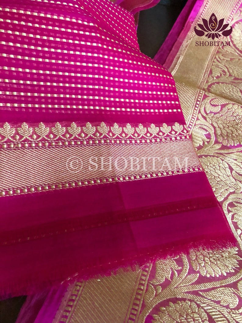 SILK MARK CERTIFIED Shobitam saree Pure Kora Silk Banarasi Saree in Ivory with Pink Borders in Kadhuwa weaving