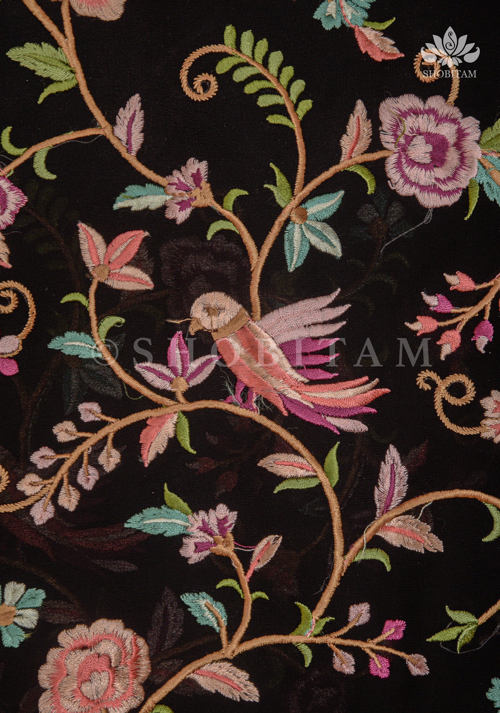 Machine Embroidery Parsi Gara Design on Black Georgette Saree - Etsy