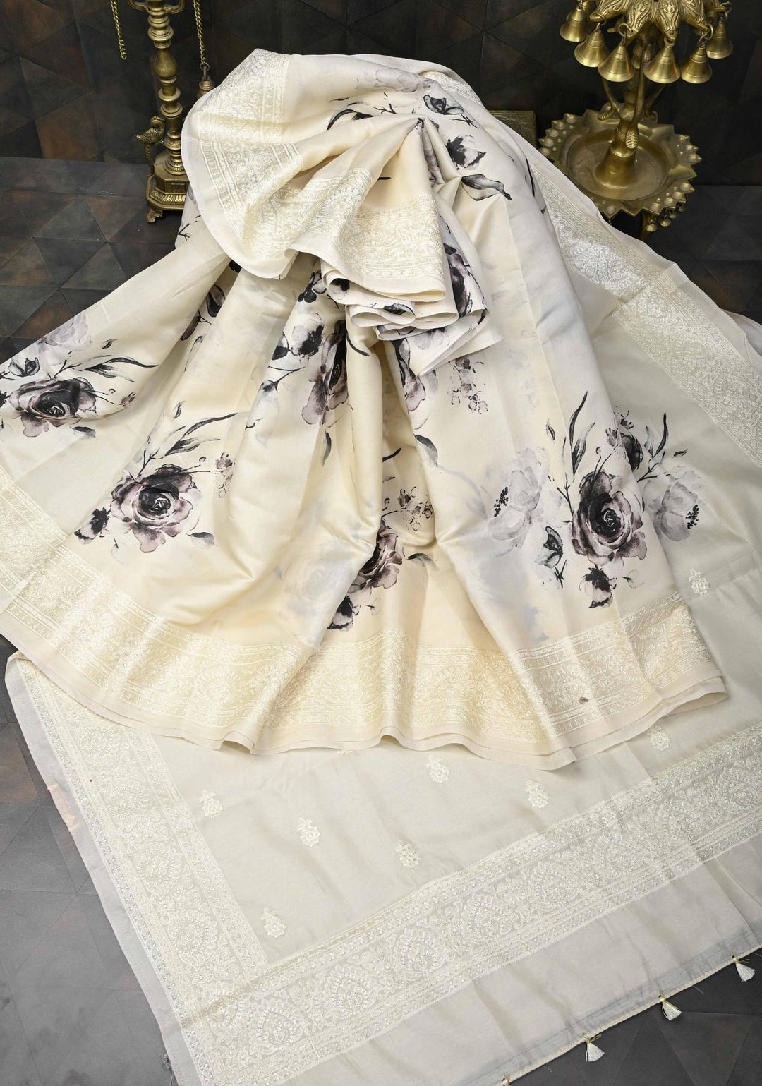 Women's Viscose Silk Cream Woven Design Designer Saree With Blouse Piece main image 1