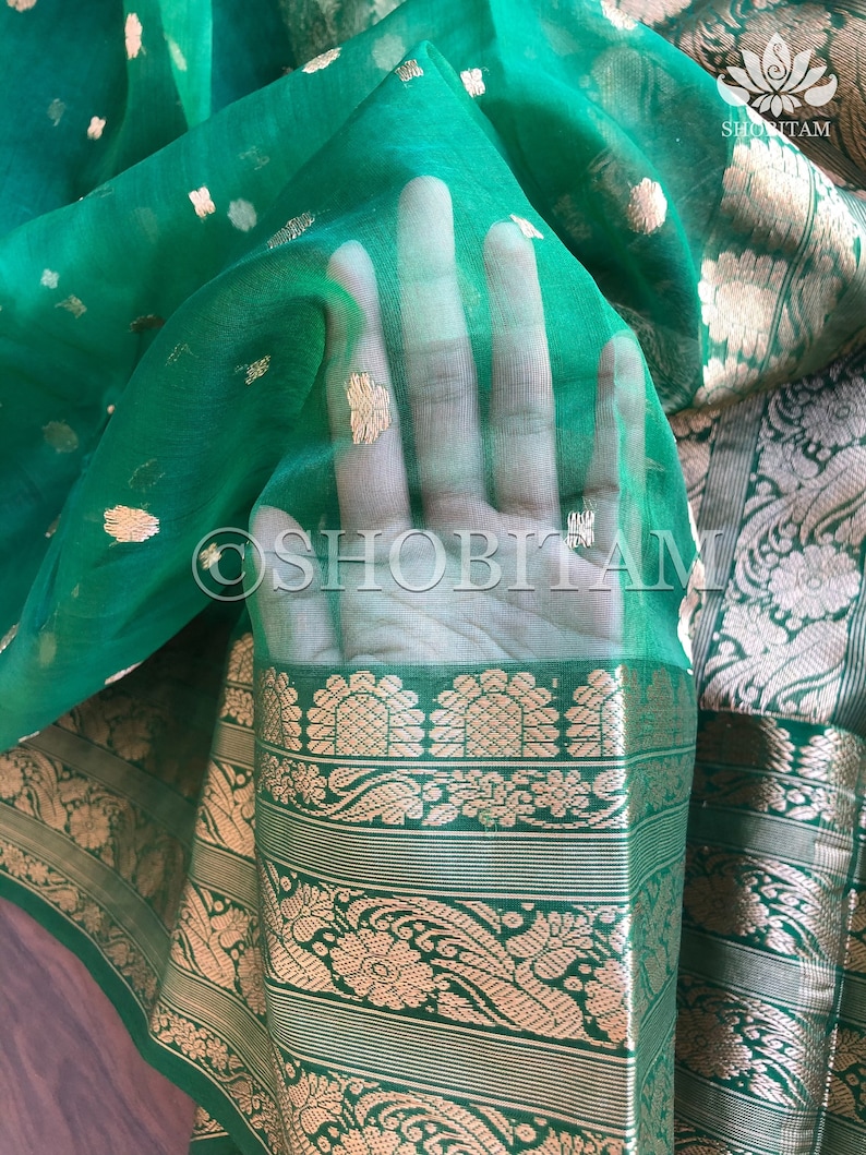 Shobitam Saree Green Saree Pretty Saree Chanderi Saree in Cotton Silk with heavy border