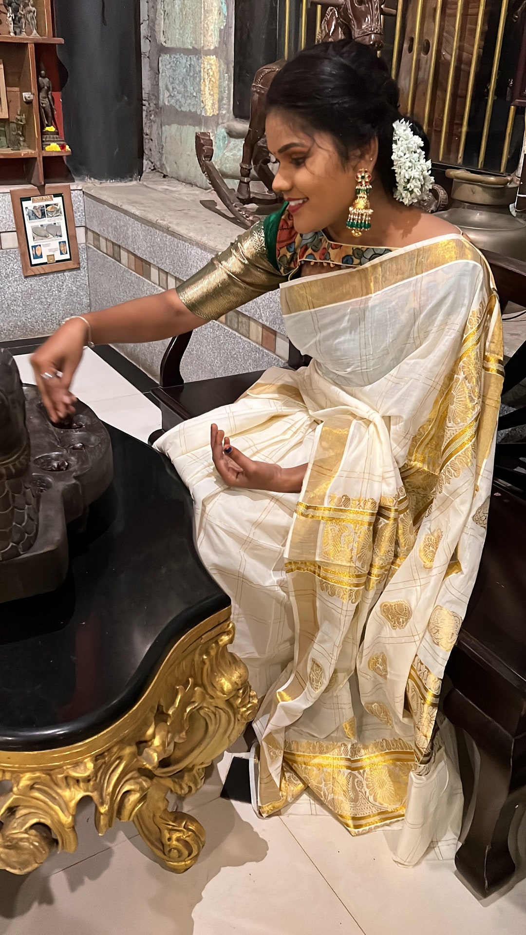 Elegant Kerala Kasavu Saree in off White and Stunning Top Seller  Saree!