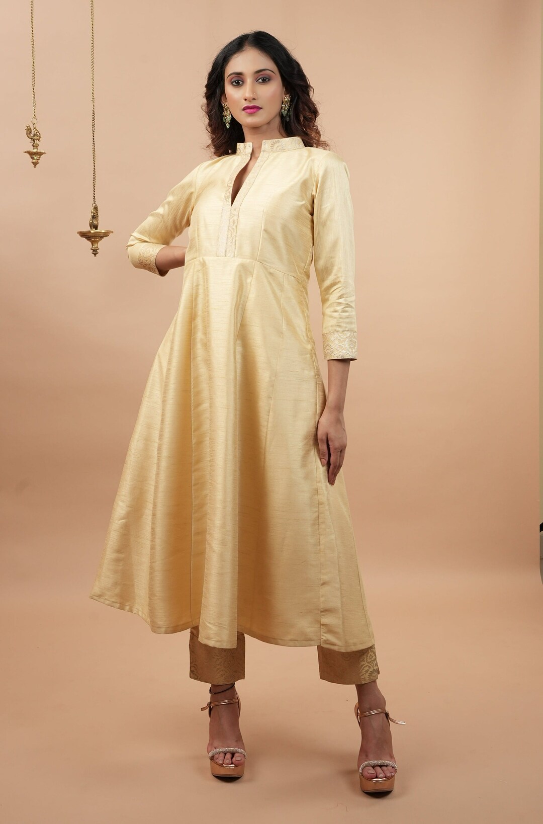 Light Blue Short Anarkali with Pencil Pant-1