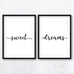 Sweet Dreams Quote Wall Art Print Poster Set x2. Inspirational Motivational Home Decor Bedroom Typography Goodnight Sleep All Sizes Up to A0