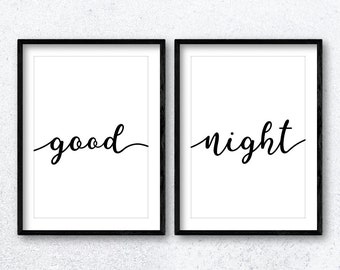 Good Night Quote Wall Art Print Poster Set x2. Inspirational Motivational Home Decor Bedroom Typography Sweet Dream Sleep All Sizes Up to A0