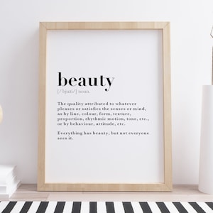 Schönheit Wörterbuch Definition Bedeutung Wand Kunstdruck Poster. Inspirierende motivierende Home Decor Salon minimalistisch, Geschenk-Idee. Verschiedene Größen