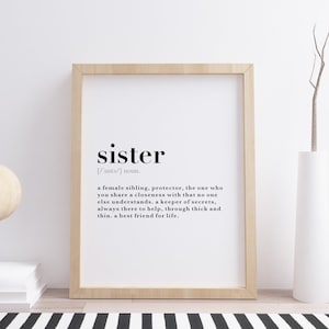Schwester Wörterbuch Definition Bedeutung Wand Kunstdruck. Inspirierende motivierende Zitat Home Decor Geschenkidee. Alle Größen inkl. A4, A3, A2, A1, A0