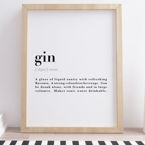 Gin Funny Dictionary Definition Meaning Quote Wall Art Print Poster Home Decor 