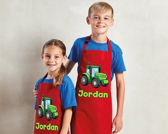 Personalised Any Name Tractor Waterproof Kids Apron. Craft Bake Cook. Boys Girls. Custom Bib. Infant, Junior Chef. 8 Colours.