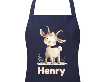 Personalised Any Name Goat Waterproof Kids Apron. Craft Bake Cook. Boys Girls. Custom Bib. Infant, Junior Chef. 8 Colours. Watercolour