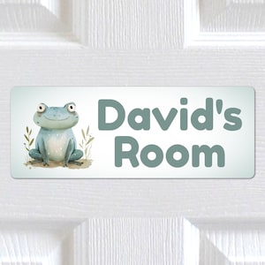 Personalised Any Name, Any Text METAL Cute Frog Door Sign, Plaque. Home Decor.  Indoor/Outdoor use. Kids Bedroom, Nursery. Boys Girls