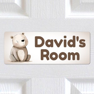 Personalised Any Name, Any Text METAL Cute Bear Door Sign, Plaque. Home Decor.  Indoor/Outdoor use. Kids Bedroom, Nursery. Boys Girls