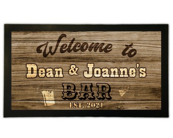 Personalised Bar Runner Mat Old Western Style. Home Pub Garage Shed Man Cave. Cowboy. Novelty Beer Gin Wine Tiki Barware