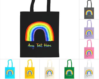Personalisierte jede Text-Regenbogen-Art-kundenspezifische Einkaufstasche. Geschenk. Einkaufstasche. Individuell bedruckt. 10 FARBEN. 100% Baumwolle. Aquarell