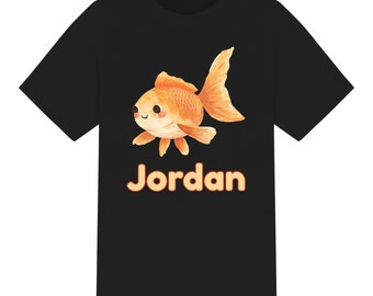 T-shirt enfant unisexe personnalisé mignon poisson aquarelle. Garçons Filles. Pour les 1 à 12 ans. 6 couleurs 100 % coton. Cadeau de Noël d'anniversaire en t-shirt personnalisé