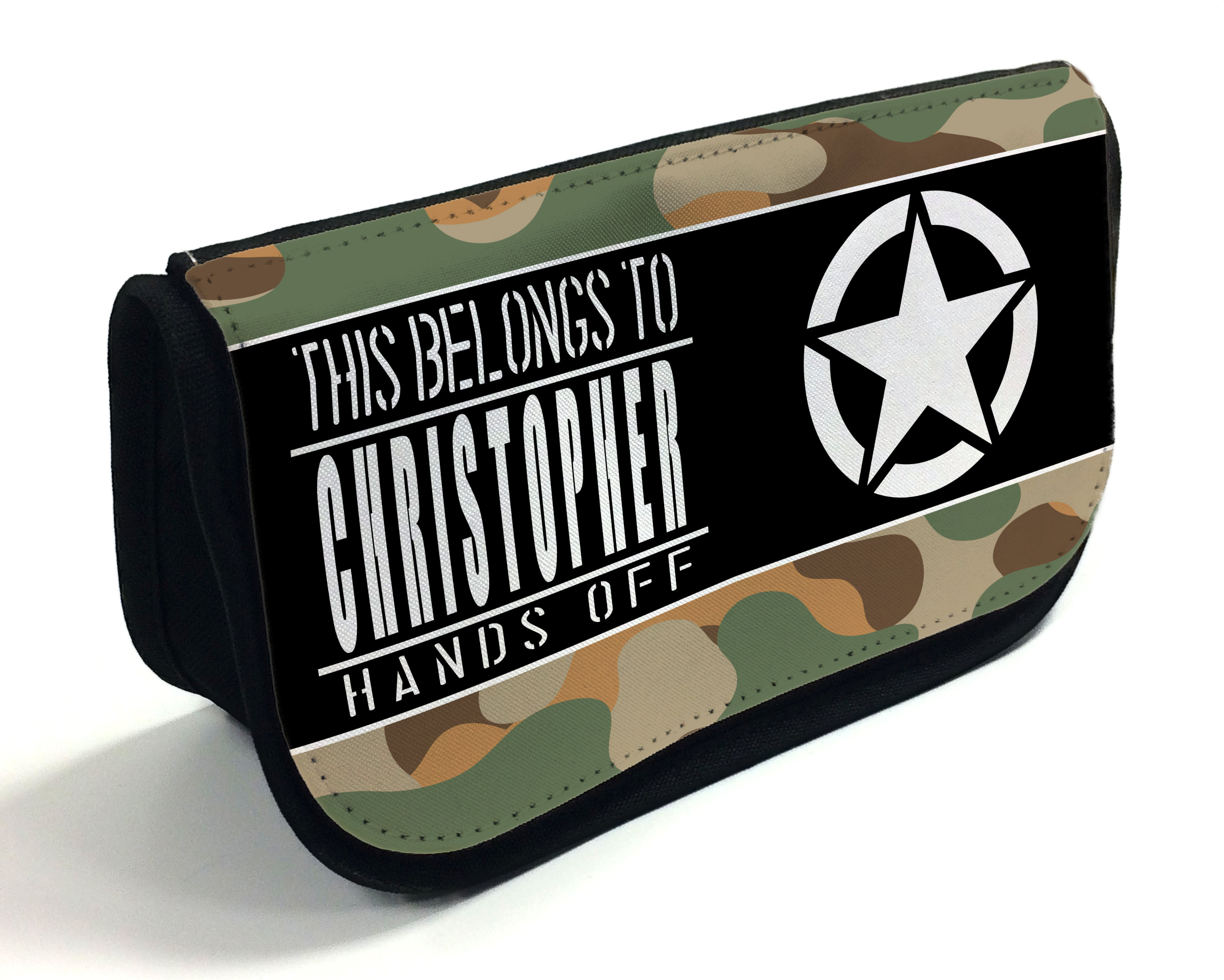 Personalised Pencil Case.. Boys Cameo..camouflage..armyback to