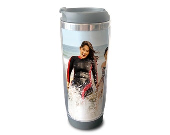 Personalised Photo Thermal Mug. Flask Cup Custom Travel Cup Gift Idea. Double Walled. Coffee Tea Juice. 4 colours. Non Slip Base.