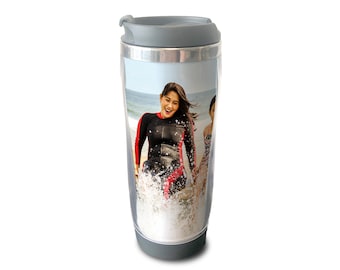 Personalised Photo Thermal Mug. Flask Cup Custom Travel Cup Gift Idea. Double Walled. Coffee Tea Juice. 4 colours. Non Slip Base.