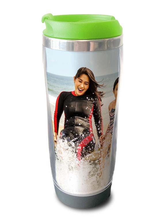 Personalised Photo Thermal Mug. Flask Cup Custom Travel Cup Gift Idea.  Double Walled. Coffee Tea Juice. 4 Colours. Non Slip Base. 