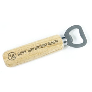 Personalised Engraved Wooden Bottle Opener. Father&#39;s Day, Birthday Gift for Him 18th 21st 30th 40th 50th. Any Year. Your Text Laser Engraved