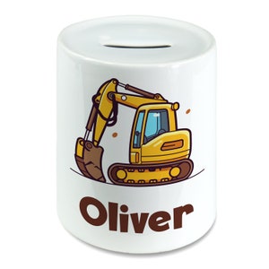 Personalizado qualquer nome bonito escavadeira escavadeira crianças cofrinho, pote de poupança para crianças moedas banco caixa de dinheiro cerâmica meninos e meninas berçário