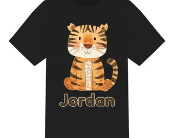 Camiseta personalizada para niños unisex con diseño de tigre de acuarela. Niños Niñas de 1 a 12 años. 6 colores, camiseta personalizada 100% algodón, regalo de Navidad de cumpleaños