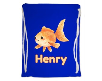 Kids Gym Bag Personalised Any Name Cute Watercolour Fish Gym Bag Nursery Swimming PE Boy Girl Birthday Christmas. Cotton. Back to School