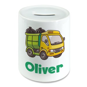 Personalizado qualquer nome bonito caminhão de lixo bin caminhão crianças caixa de dinheiro cofrinho poupança jar para crianças moedas caixa de dinheiro cerâmica meninos, meninas berçário
