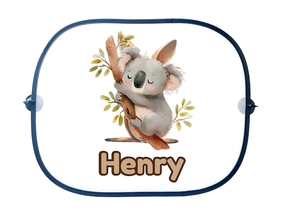 Striefchen® Personalisierter Sonnenschutz Für Seitenscheiben – 40x45cm, Mit Saugnäpfen, Motiv Koala, UV-Schutz, Für Kinder, Name Individuell