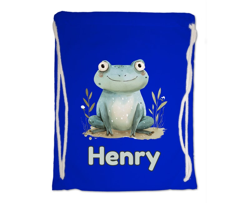 Kids Gym Bag Personalised Any Name Cute Watercolour Frog Gym Bag Nursery Swimming PE Boy Girl Birthday Christmas. Cotton. Back to School Bright Royal Blue