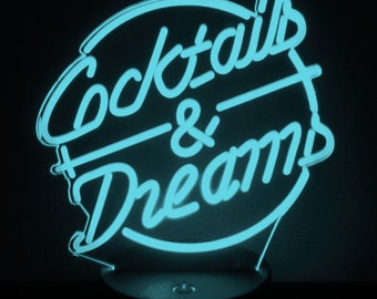 Cocktails & Dreams LED Neon Bar Sign Night Light. Cocktail