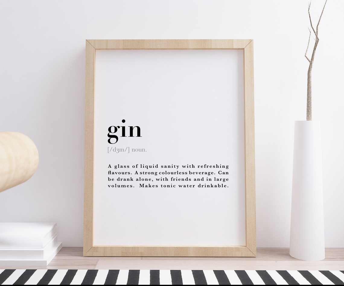 Gin Definition Meaning Quote Humorous Funny Wall Art Print Etsy