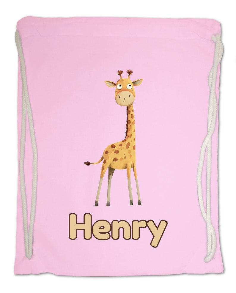 Kids Gym Bag Personalised Any Name Cute Watercolour Giraffe Gym Bag. Nursery Swimming PE Boy Girl, Birthday Christmas Cotton. Back to School Classic Pink