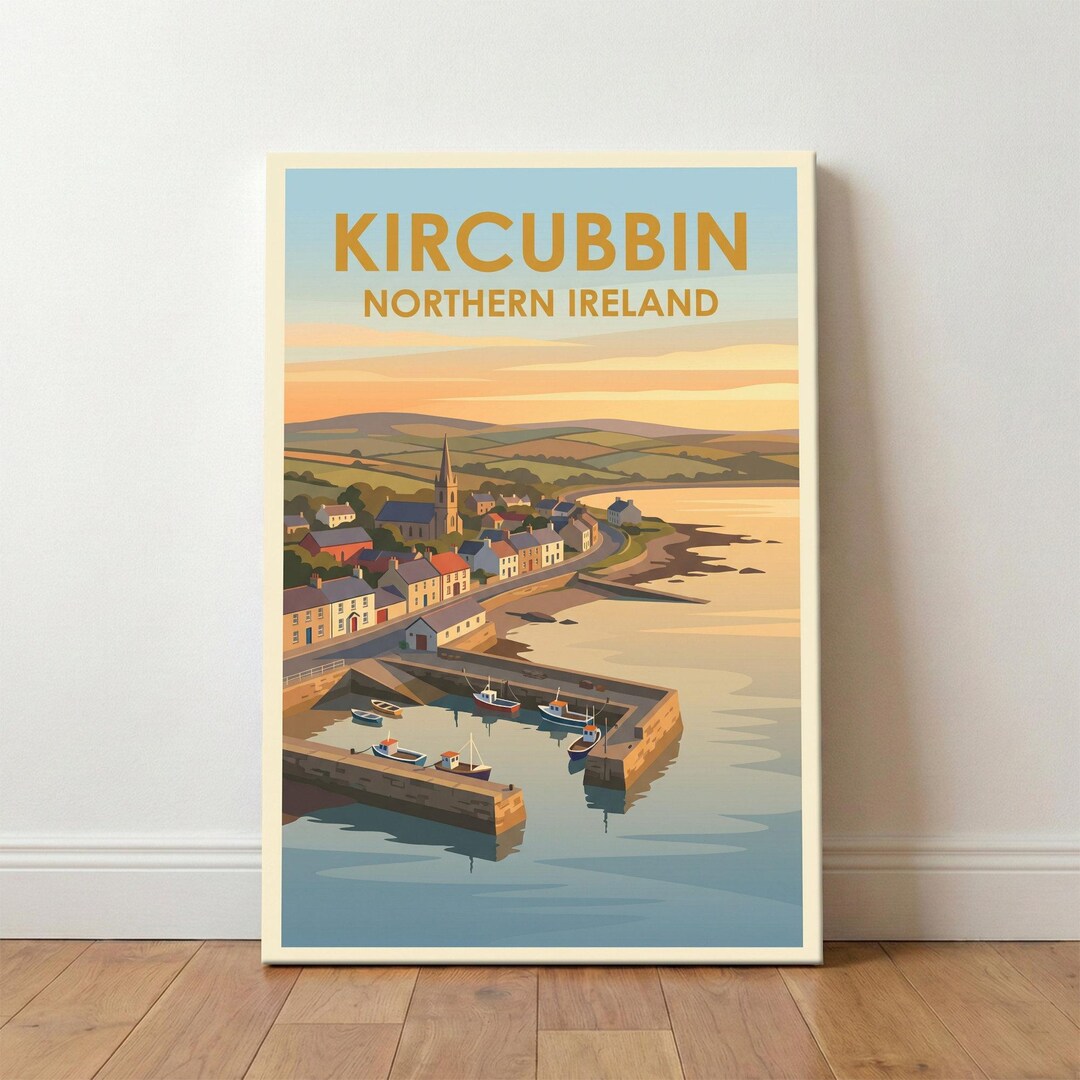 Kircubbin, Northern Ireland - Sunset Harbour Travel Poster, Romantic ...