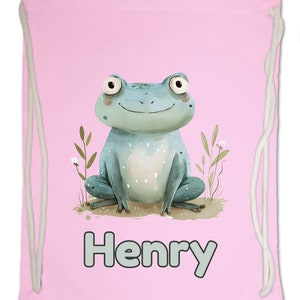 Kids Gym Bag Personalised Any Name Cute Watercolour Frog Gym Bag Nursery Swimming PE Boy Girl Birthday Christmas. Cotton. Back to School Classic Pink