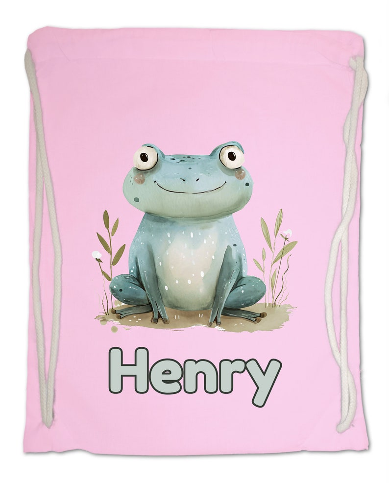 Kids Gym Bag Personalised Any Name Cute Watercolour Frog Gym Bag Nursery Swimming PE Boy Girl Birthday Christmas. Cotton. Back to School Classic Pink