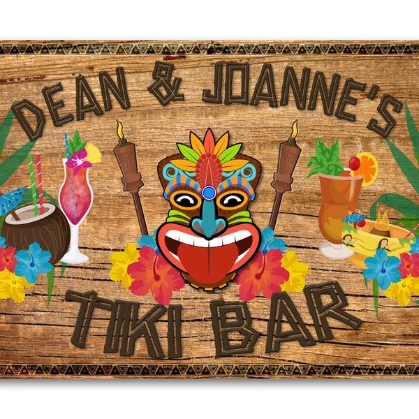 Personalised TIKI Bar Sign METAL Plaque Cocktail Tropical Home Pub Outdoor Beach Good Luck Shed Man Cave. Screw Holes, Sticky Pads or Twine.