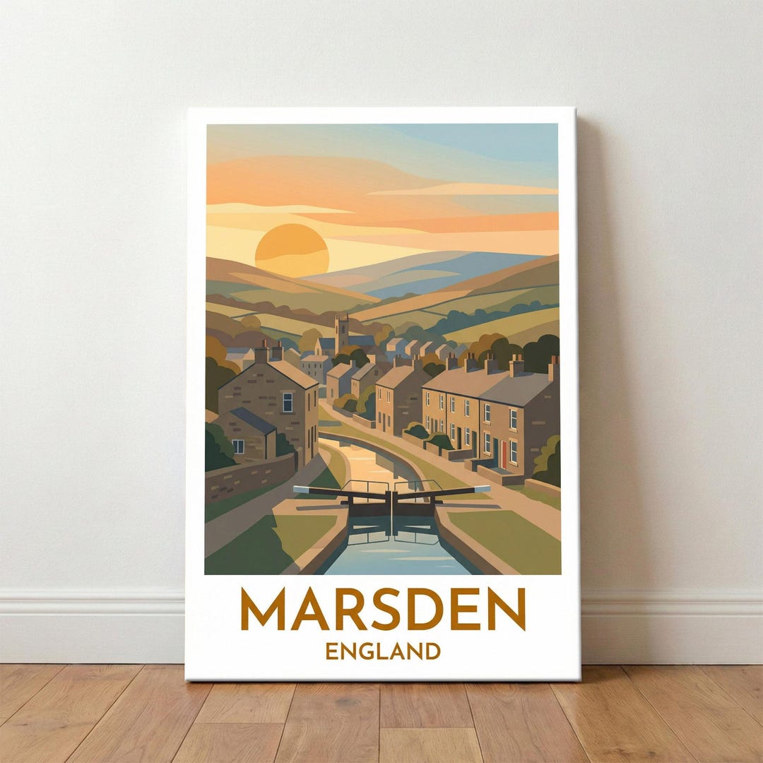 Marsden, England - Canal-side Sunset Travel Poster, Romantic Pennine ...