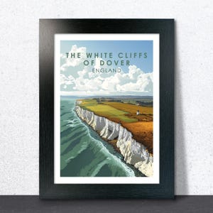 The White Cliffs of Dover, England. Vintage Travel Poster Wall Art Print. Scenic Landmark. Home Décor