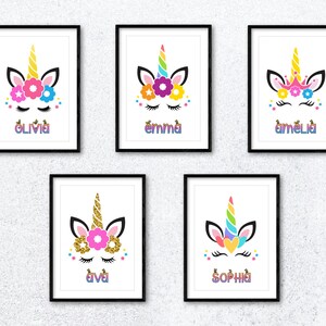 Personalised Any Name Unicorn Eyelashes Wall Art Poster Print. Choose from 5 Designs. Lovely Gift Idea. Girls Bedroom, Nursery. Rainbow