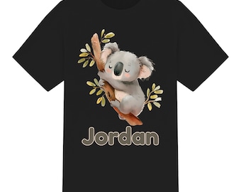 Personalised Cute Watercolour Koala Unisex Kids T-Shirt. Boys Girls. Ages 1 to 12. 6 Colours 100% Cotton. Custom Tee Birthday Christmas Gift