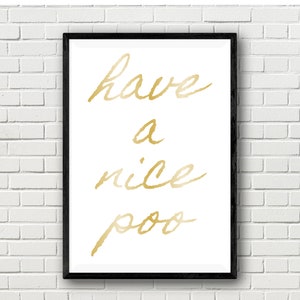 Have a Nice Poo Metallic Foil Funny Humorous Joke Bathroom Toilet Inspirational Motivational Typography Quote Wall Art Print. Home Decor.