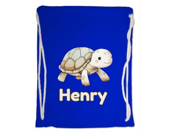 Kids Gym Bag Personalised Any Name Cute Watercolour Tortoise Gym Bag. Nursery Swimming PE Boy Girl Birthday Christmas Cotton. Back to School