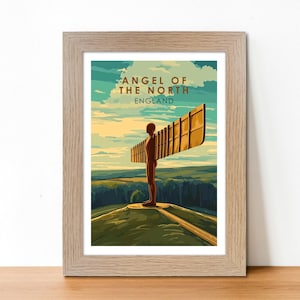 The Angel of the North, Gateshead, Tyne & Wear, England. Vintage Travel Poster Wall Art Print. Scenic Landmark. Home Décor