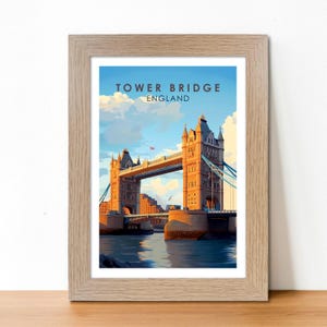 Tower Bridge, London, England. Vintage Travel Poster Wall Art Print. Scenic Landmark. Home Décor.