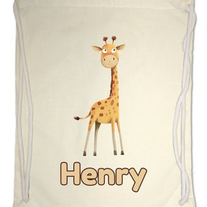 Kids Gym Bag Personalised Any Name Cute Watercolour Giraffe Gym Bag. Nursery Swimming PE Boy Girl, Birthday Christmas Cotton. Back to School Natural