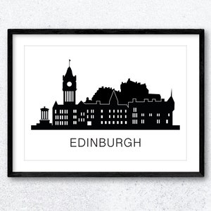 Poster di stampa della parete della città di Edimburgo. Ritratto o Paesaggio Home Decor Punto di riferimento Castello Principi Silhouette Minimal A4, A3, A2, A1, A0