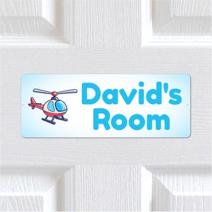 Personalised Any Name, Any Text METAL Cute Helicopter Door Sign Plaque. Home Decor Indoor/Outdoor use. Kids Bedroom, Nursery. Boys, Girls